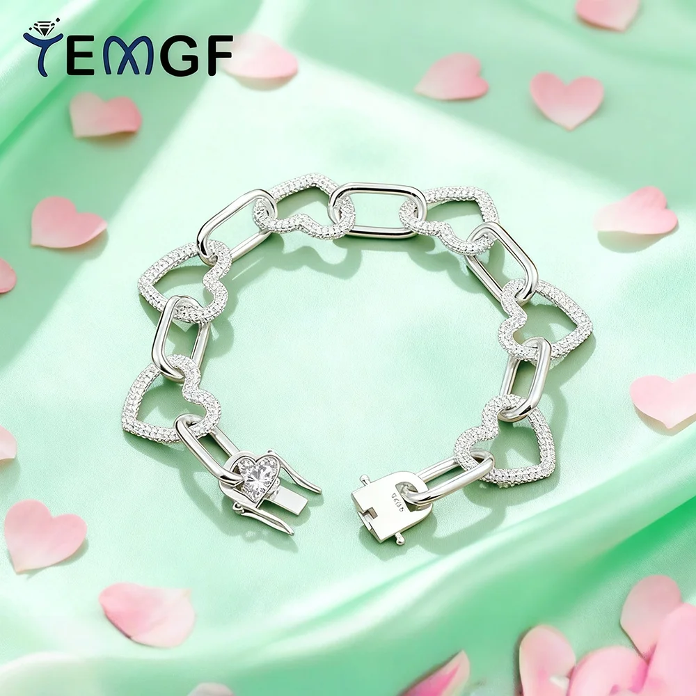 

TEMGF Hot Sell Full Zircon Love Bracelet S925 Sterling Silver Fine Jewelry for Women Girls Unique Trendy Sparkling Birthday Gift
