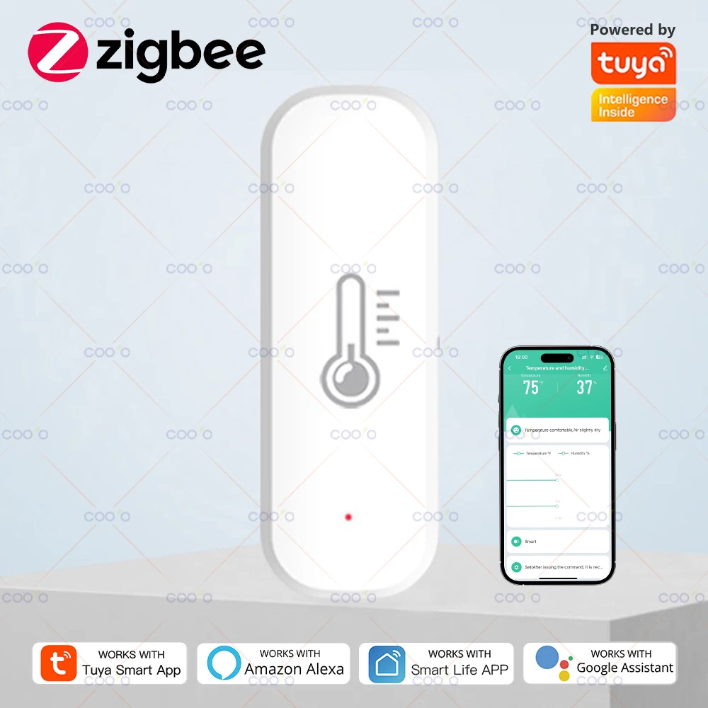 Tuya Zigbee Smart Temperature Humidity Sensor Indoor Hygrometer Controller Monitoring Work with Smart Speaker Alexa Google Home