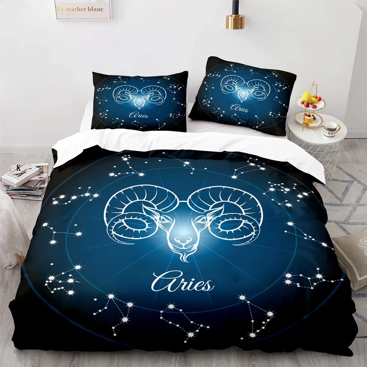 Constellation Duvet Cover Set Aries Galaxy Theme 2/3pcs Twin Bedding Set King Size Polyester Quilt Cover for Constellation Lover