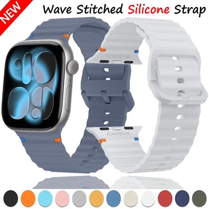 Wave Stitched Silicone Band For Apple Watch Ultra 3 49mm 11 10 9 8 7 6 SE Fashion Wristband For iWatch 45mm 41mm 44/40mm 46/42mm