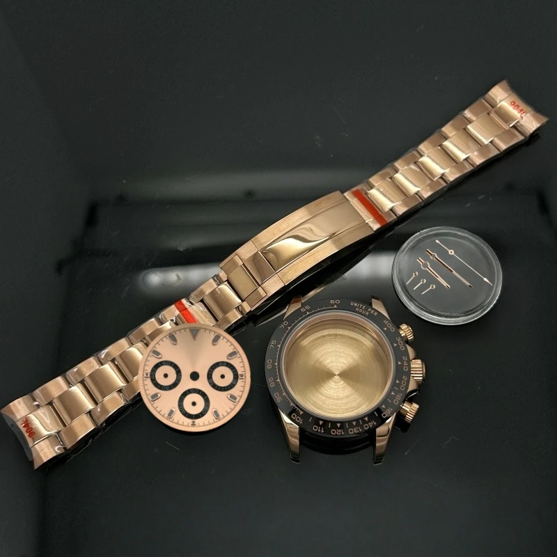 Multifunction Gold Rose Gold Watch Case Sapphire Crystal Bracelet Endlink for Daytona VK63A  Movement Ceramic Parts 29.5mm Dial