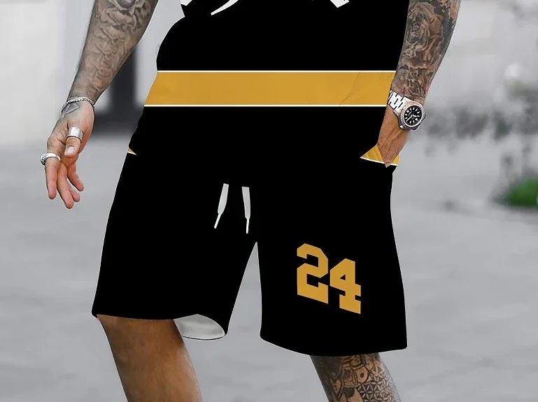 Moda 3d impresso no.24 padrão masculino camisa de manga curta respirável rua moda conjunto camiseta