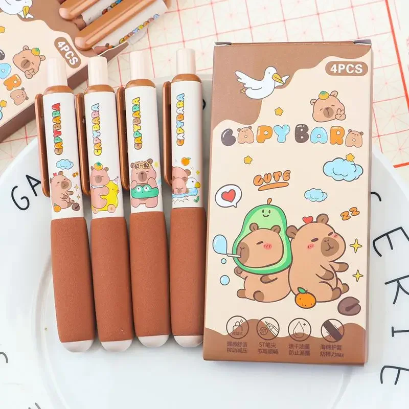

4Pcs Cartoon Capybara Gel Pen Set with Soft Grip Quick-Drying Ink for Office & School Kawaii Student Stationery Supplies