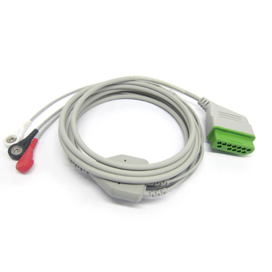 One-piece 3 leads ECG cable with snap for NIHON KOHDEN