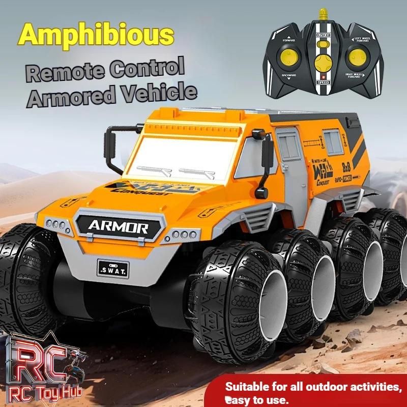 

ARMOR Amphibious Remote Control Car 8WD 8 Wheels Climbing Off Road Armored Vehicle Summer Gift For Boys Kids Land Water Toy Car