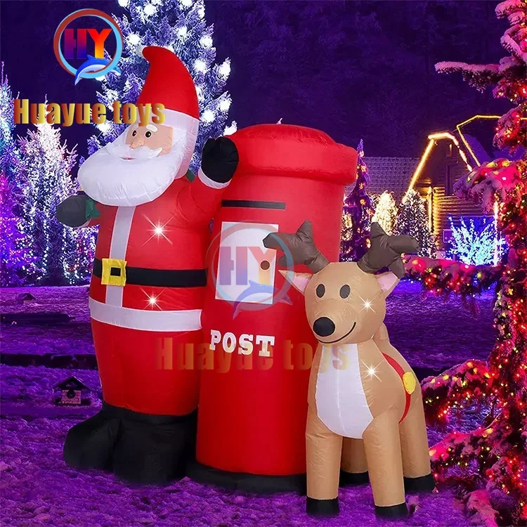 Christmas Yard Inflatables Statue 1.8m Inflatables Mailbox Gift Bag Elk Santa Claus For Garden Outdoor Decoration