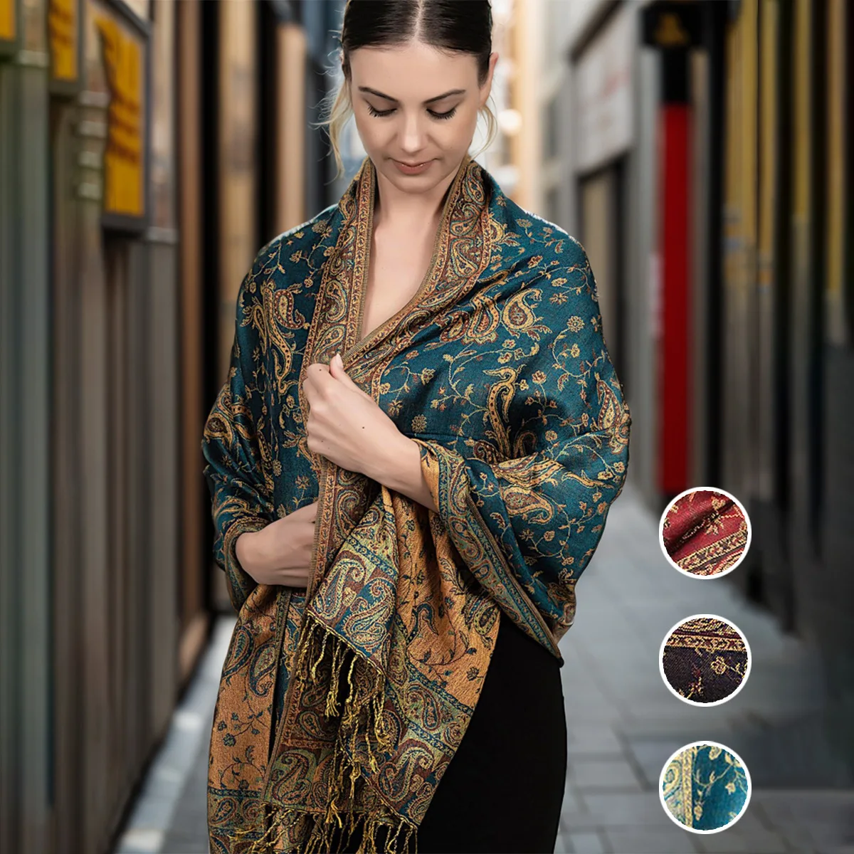 

Autumn and Winter Ethnic Style Retro Tassel Shawl, Middle Eastern Cashew Flower Jacquard Scarf,women's Air-conditioned Room Cape