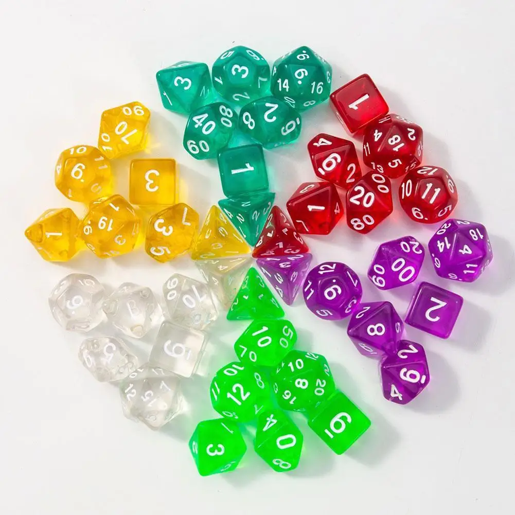 

7 шт./компл., набор прозрачных кубиков, многогранные кубики, многогранные D4 D6 D8 D10 D12 D20, настольные настольные игры, набор кубиков с номером, ролевые игры