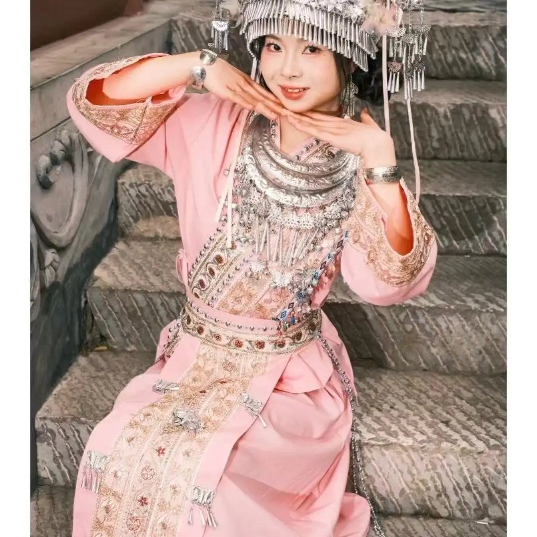 

New Pink Hmong Costume for Woman Carnival Event Stage Performance Clothing Hmong Costumes