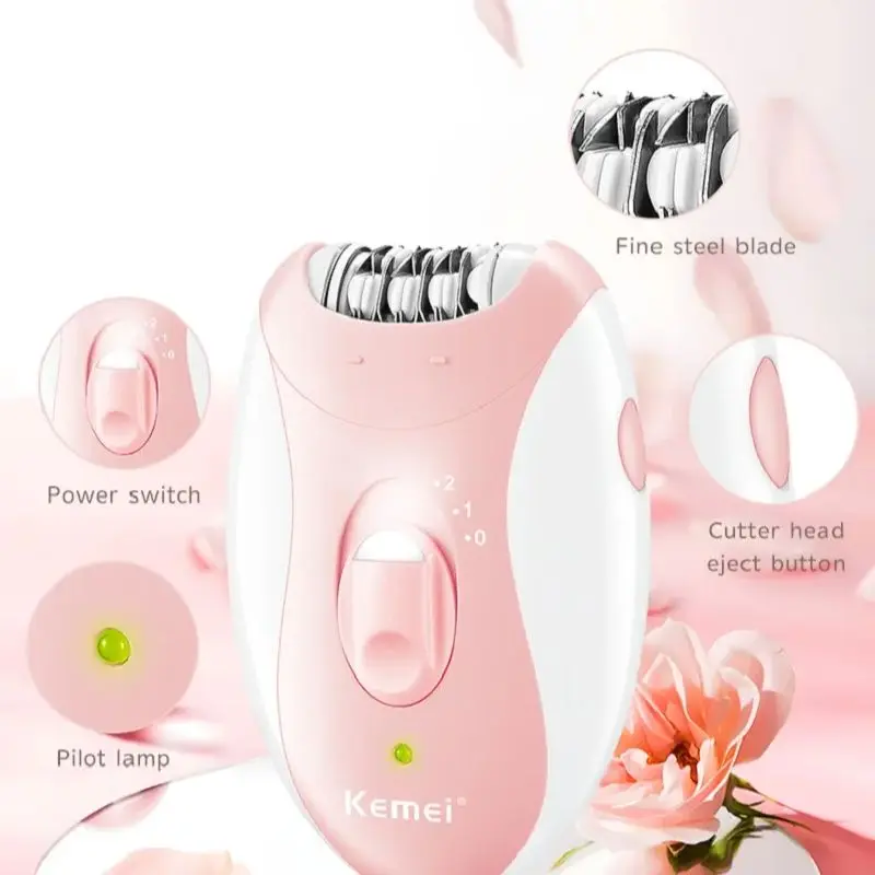 ماكينة إزالة الشعر الكهربائية للسيدات من Kemei مزيل قابل لإعادة الشحن بسرعتين مقاوم للماء ماكينة حلاقة نسائية محمولة للساقين ومنطقة البيكيني KM-189B