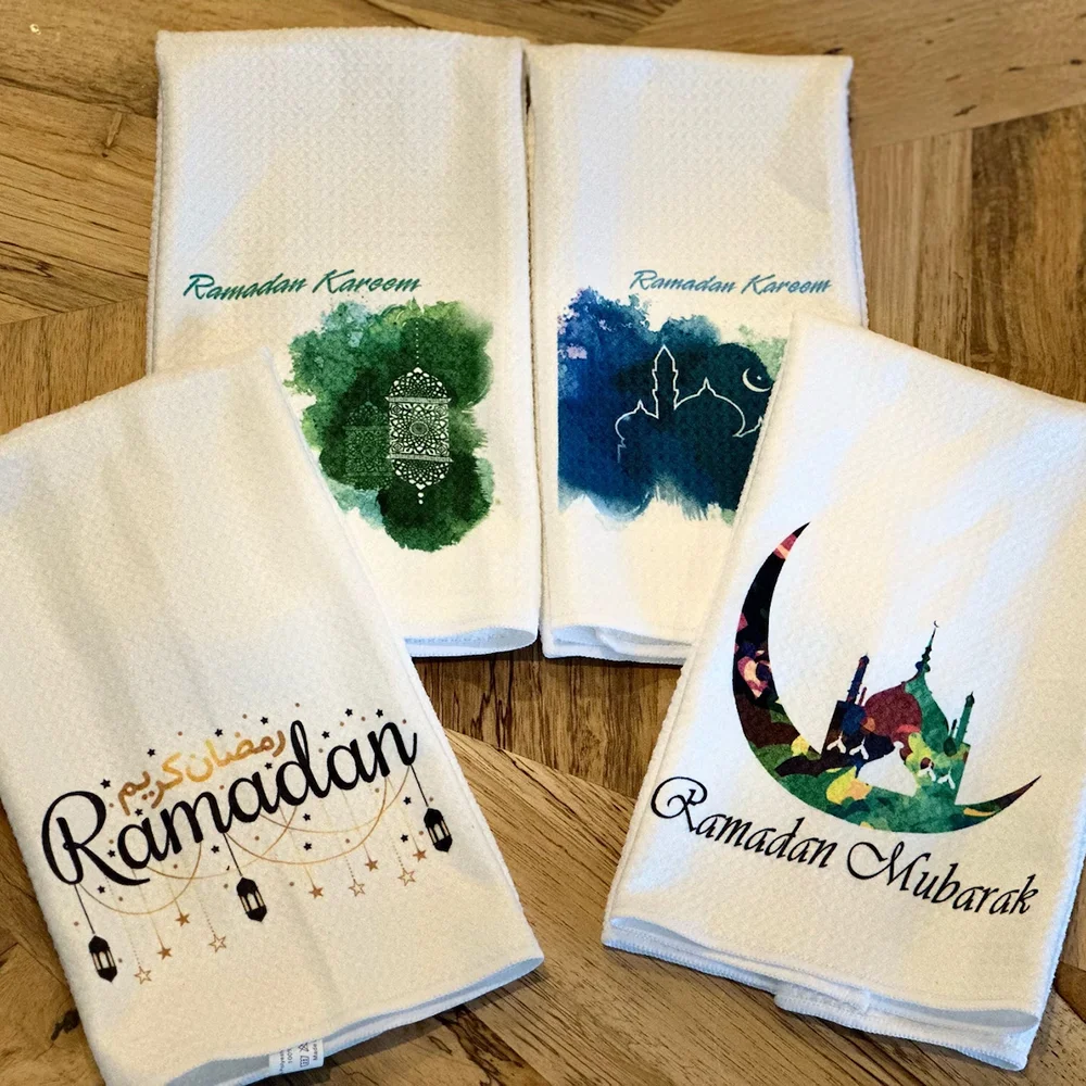 

1Pcs Ramadan Kareem Waffle Weave Tea Towel Islamic Festival Gift Eid Kitchen Dishtowel Ramadan Supplies Muslim Home Decorations