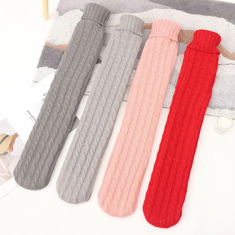 

2L Classic Long Hot Water Bottle with Cable Knitted Cover Hot Water Bag Pain Relief Water Heating Pad Gift for Women and Girls