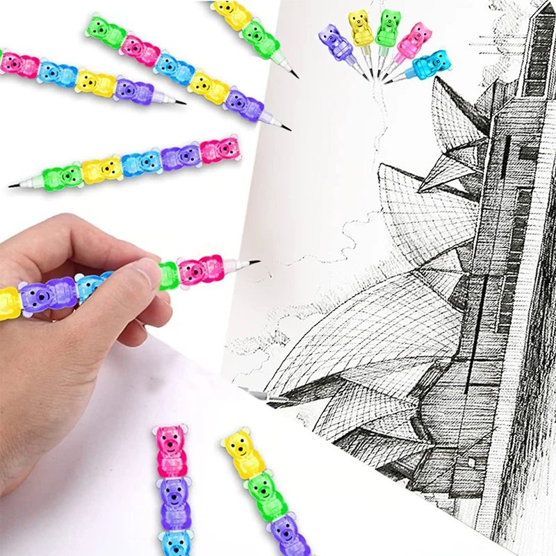 10/20/50/100Pcs Student Stationery Bear Shaped Building Blocks Pencils Cartoons Pencils No Need to Sharpen