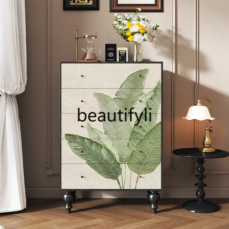 Modern minimalist art leaf side cabinet entrance storage solid wood chest of drawers