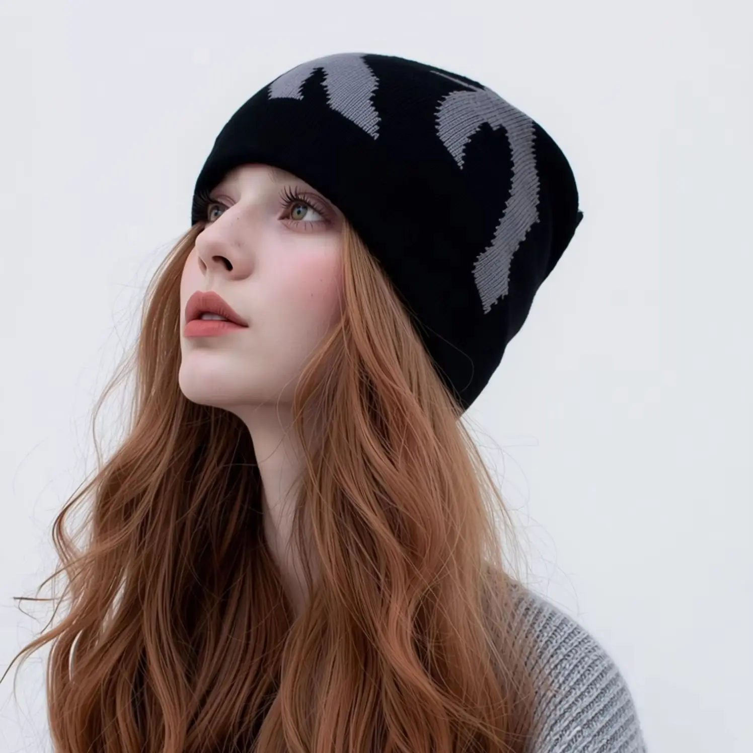 Retro Mountain Pattern Hooded Knitted Beanie, Warm Cold‑Weather Hat Cap for Autumn Winter Outdoor Daily Casual Use