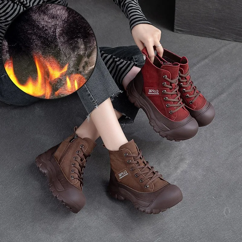 

GKTINOO/женская обувь на шнуровке, мокасины из коровьей кожи 5 см, новые зимние ботильоны до середины икры из натуральной кожи на платформе