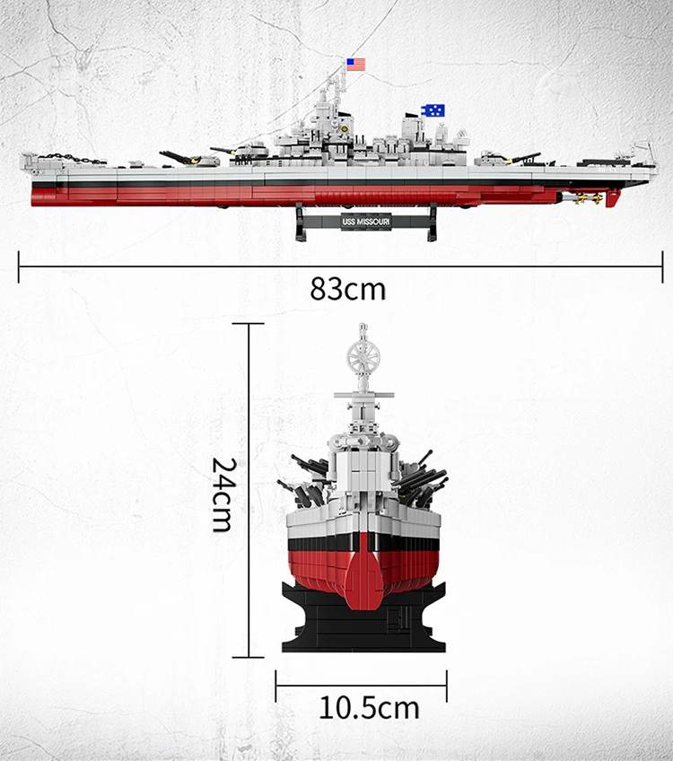 WW2 Warship Building Toys Sets 2228pcs Lowa Class USS Missouri Battleship Building Blocks Military Bricks Gifts For Kids Adults