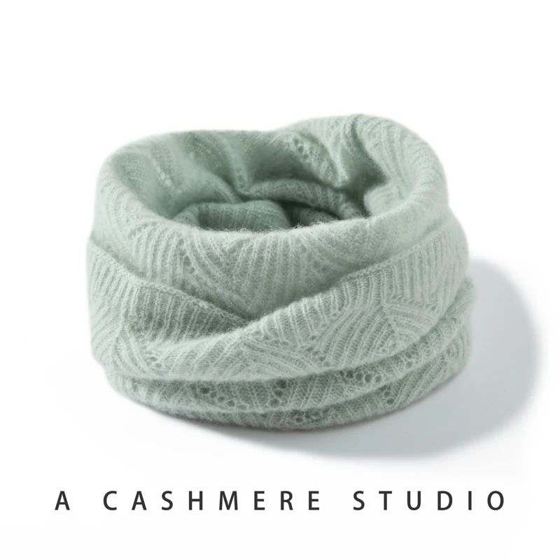 100% Pure Goat Cashmere Knitted Scarf Winter New Outdoor Women\'s Hollow Out Soft Scarves Neck Warmth Scarf Brand O Ring Scarf