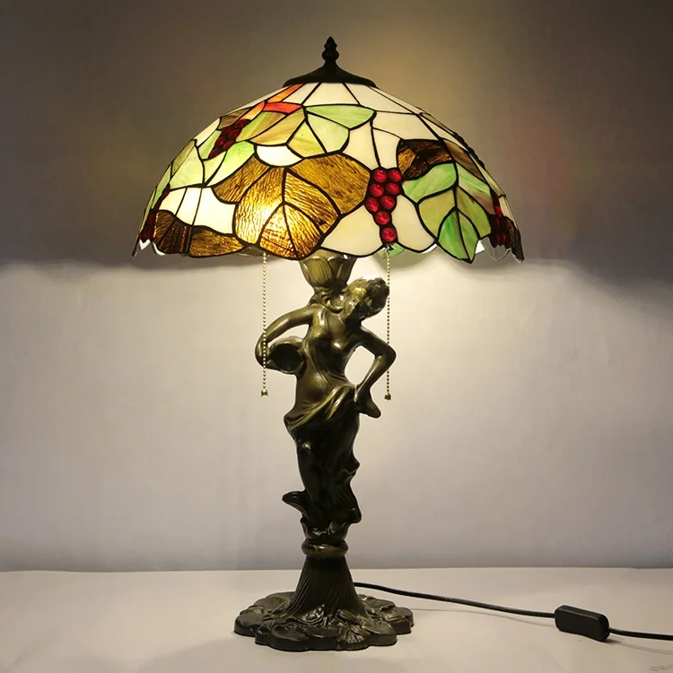 16Inch Tiffany Style Stained Glass Lamp Church Glass Living Room Dining Room Bedside American Goddess Base