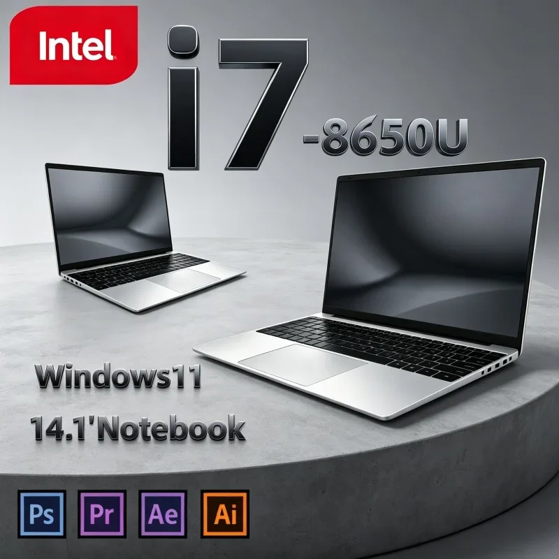 Daily Office Portable Win11 Notebook 14.1 Inch I7-8650U 120Hz FHD IPS 16/32GB RAM 2TB SSD Backlit Keys Laptop PC