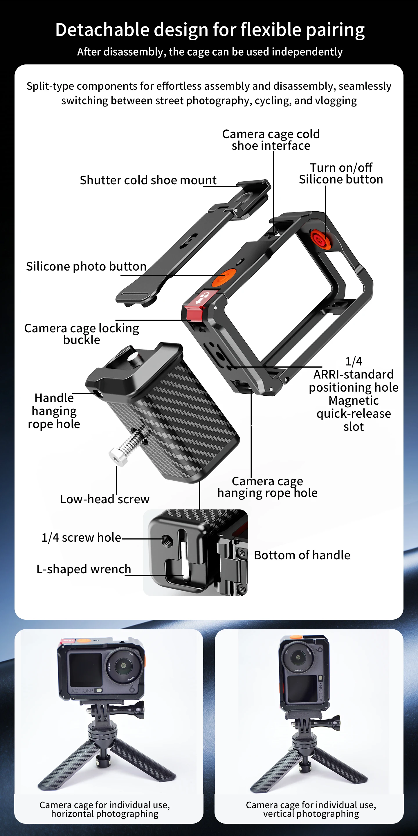 Für DJI Action 6 Vlog Street Photography Magnetischer Käfig Aluminium-Schutzrahmen mit Griff Leichter Kamerahalter – Detail 9