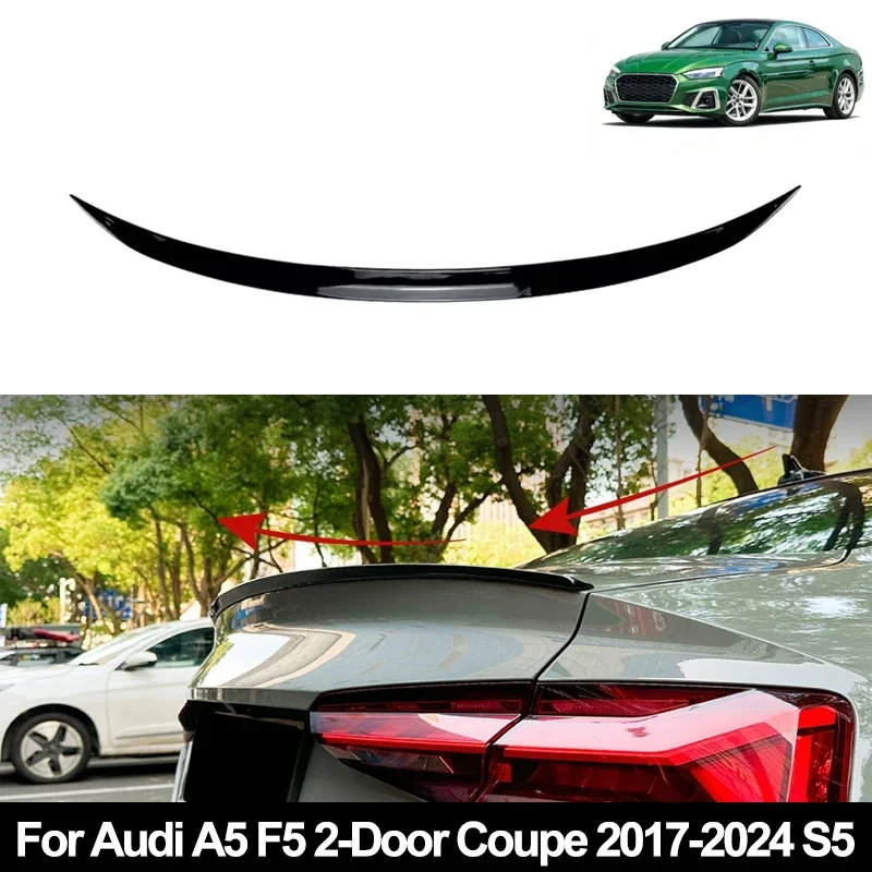 For Audi Accessories A5 F5 2-Door Coupe 2017-2024 S5 Car Rear Trunk Spoiler Wing Boot Lip Glossy Black Soft Plastic