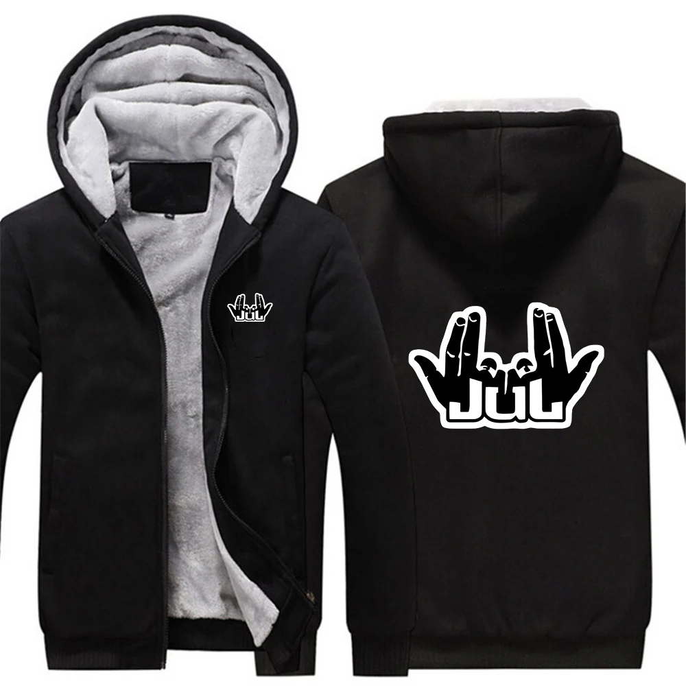 2025 Autumn And Winter Man's Rapper Jul Graphic Patchwork Color Fleece Warm Hoodies Jacket Fashion Sports Zipper Coat