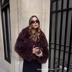 Luxury Chic Fluffy Fur Coat Cropped Jackets Women's Clothing Faux Fur Jacket Long Sleeve Cardigan Warm Autumn Winter Outerwear