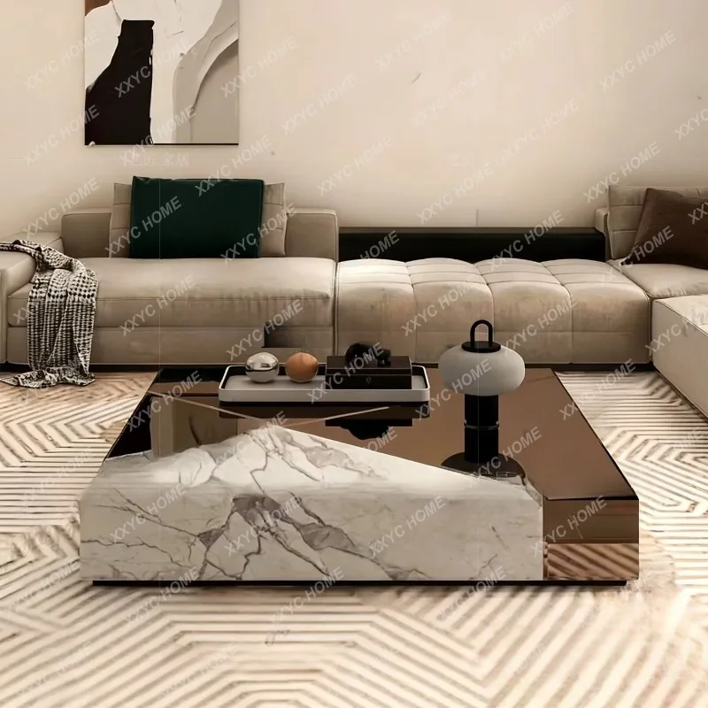 XX light luxury silver mirror coffee table modern high-end mansion living room home artistic square