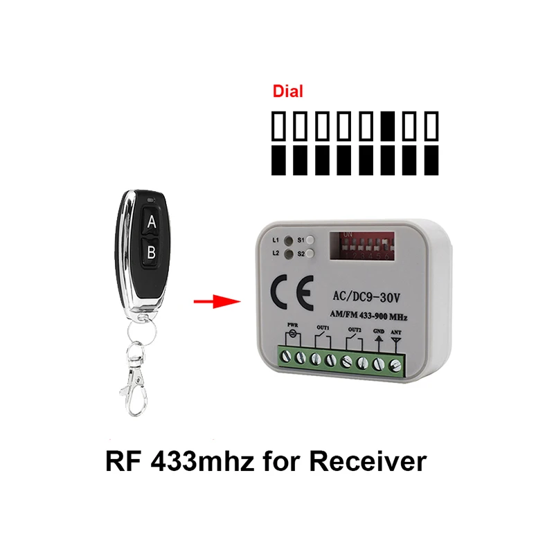 Universal garage door receiver 2CH controller remote control switch 12V 24V with RF433 transmitter door opener suitable for 300-