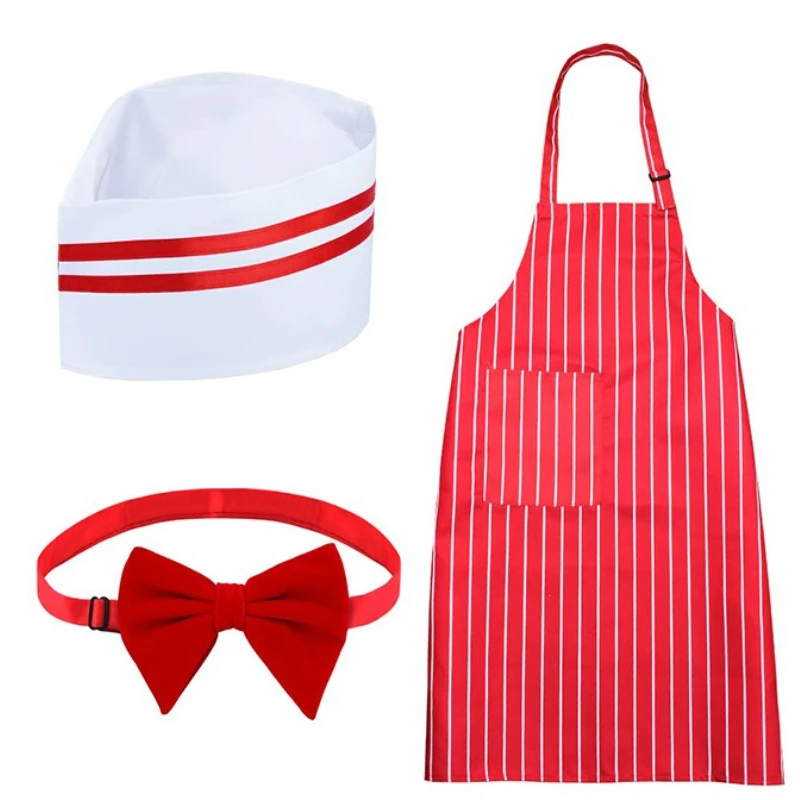 

Carnival Cafetirea Cook Waitress Cosplay Costume Red Stripy Apron Hat Bow Tie Men Women Halloween Adult Stage Dress up Suit 2025