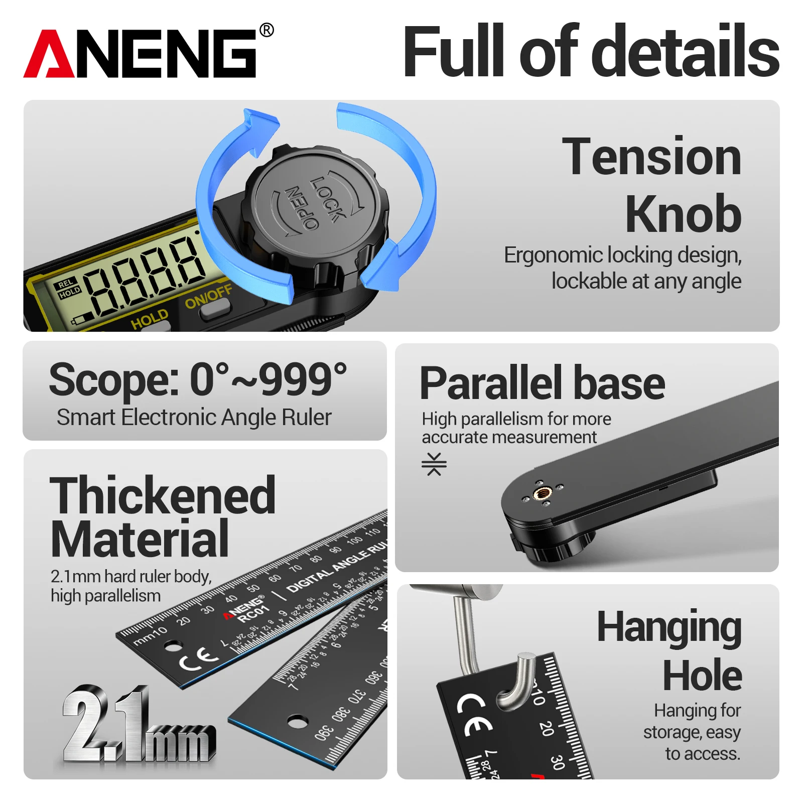 ANENG RN03+RC01 Digital Angle Meter Kit Laser Level Magnetic Protractor Data Retention Auto Shutdown Woodworking Measuring Tools