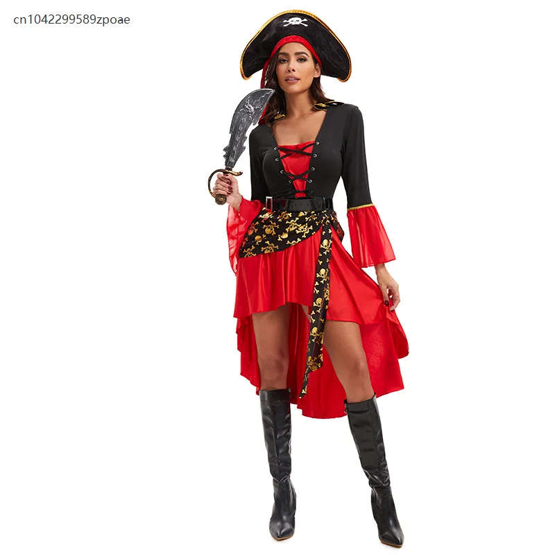 

Женское средневековое ретро-пиратское викторианское платье на Хэллоуин, нерегулярное платье, сценический костюм для косплея, маскарадный костюм, комплект 2025