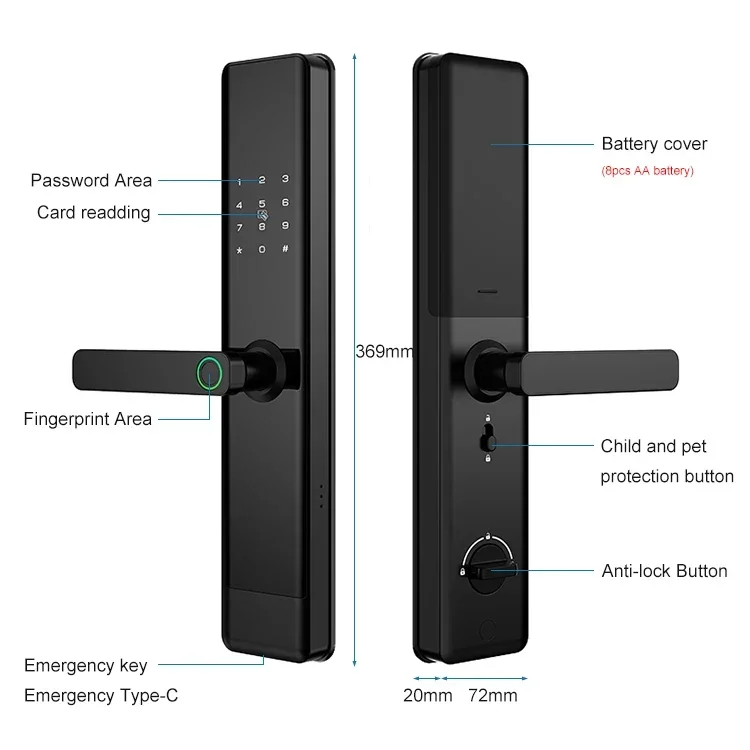 Cerradura de puerta inteligente con huella digital, dispositivo de cierre de alta seguridad sin llave, con Control remoto por aplicación, con muesca de 24x240