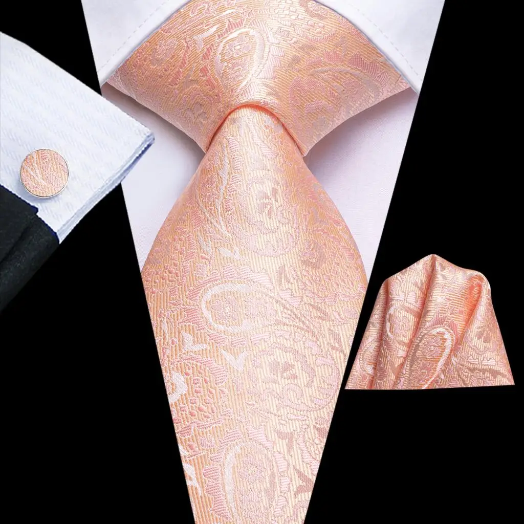 

Paisley Peach Pink 2022 New Fashion Brand Ties for Men Wedding Party Necktie Set Handky Cufflinks Gift Wholesale Hi-Tie Designer