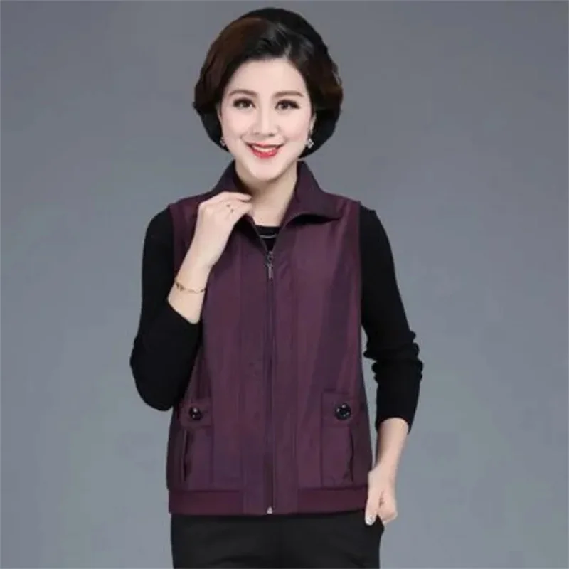 

Middle Aged Elderly Womens Vest Coat Spring Autumn Short Cardigan Sleeveless Jacket 5XL Large Size Mother Casual Lined Waistcoat