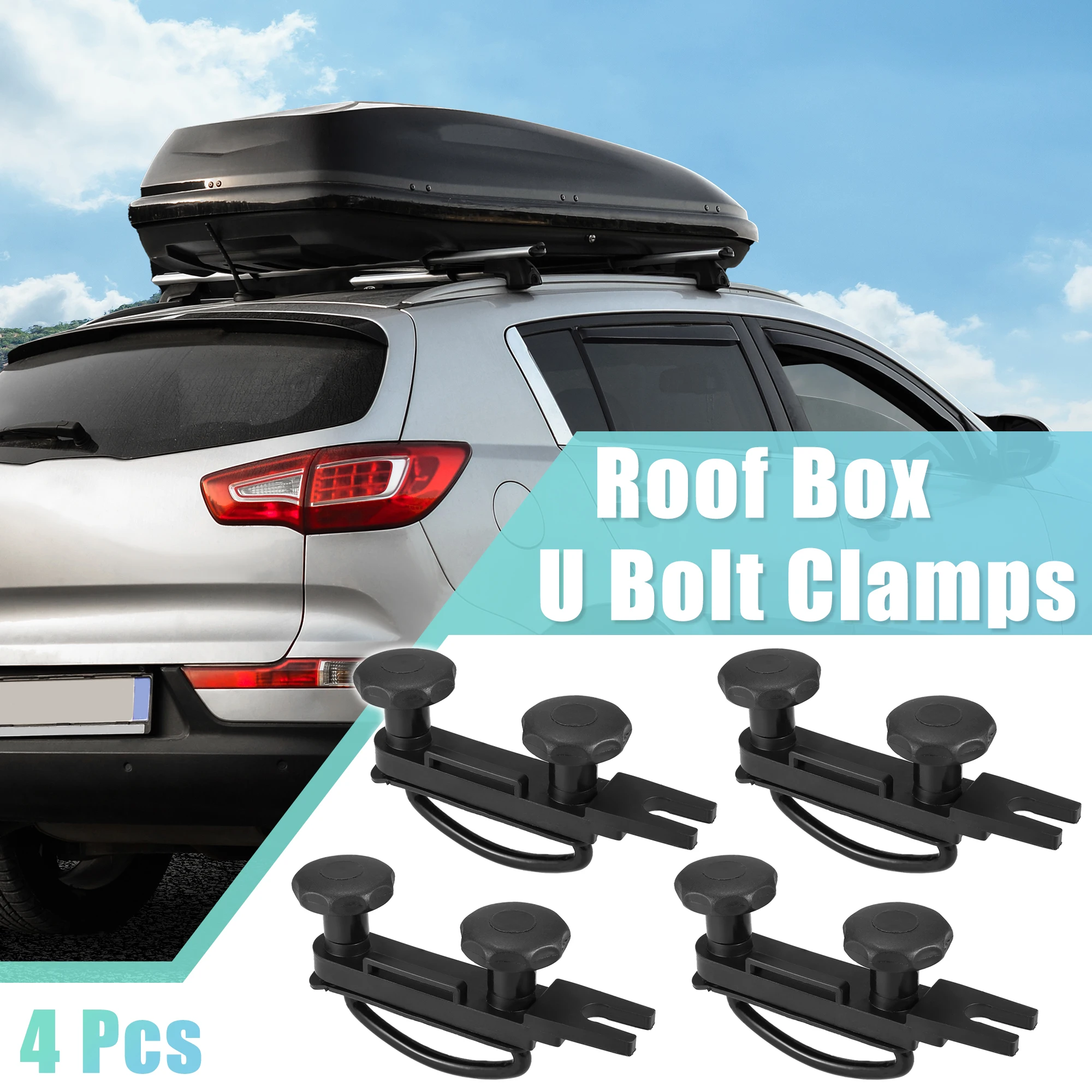 

UXCELL 4 PCS Roof Box U Bolt Clamps Rooftop Cargo Carrier Rack Bolts 83mm Internal Width with 8 Lock Nuts and 2 Straps