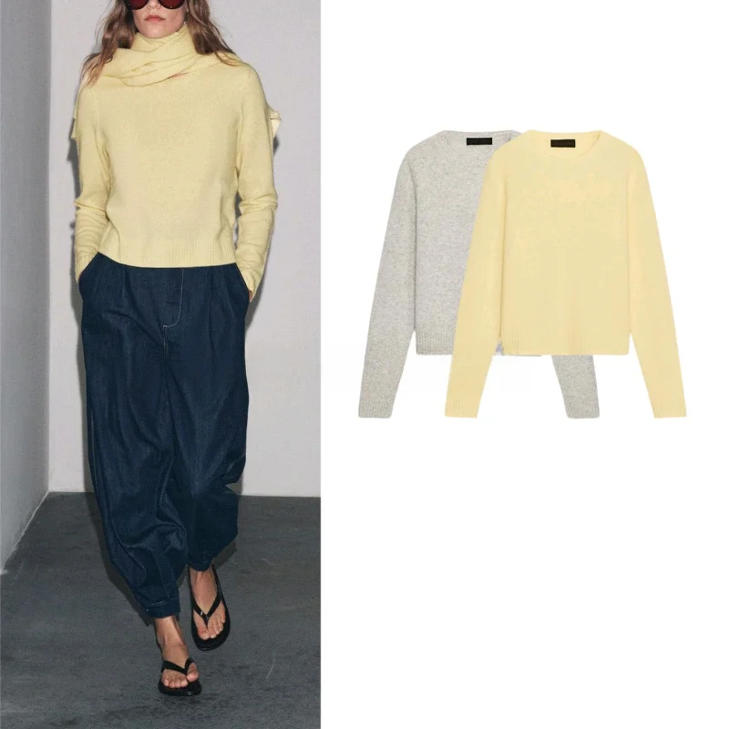 

Autumn New Women's Lazy Sle Wool Blend Basic round Ne Long Sve Knitted Sweater Polyester Fiber Hooded Casual Faion