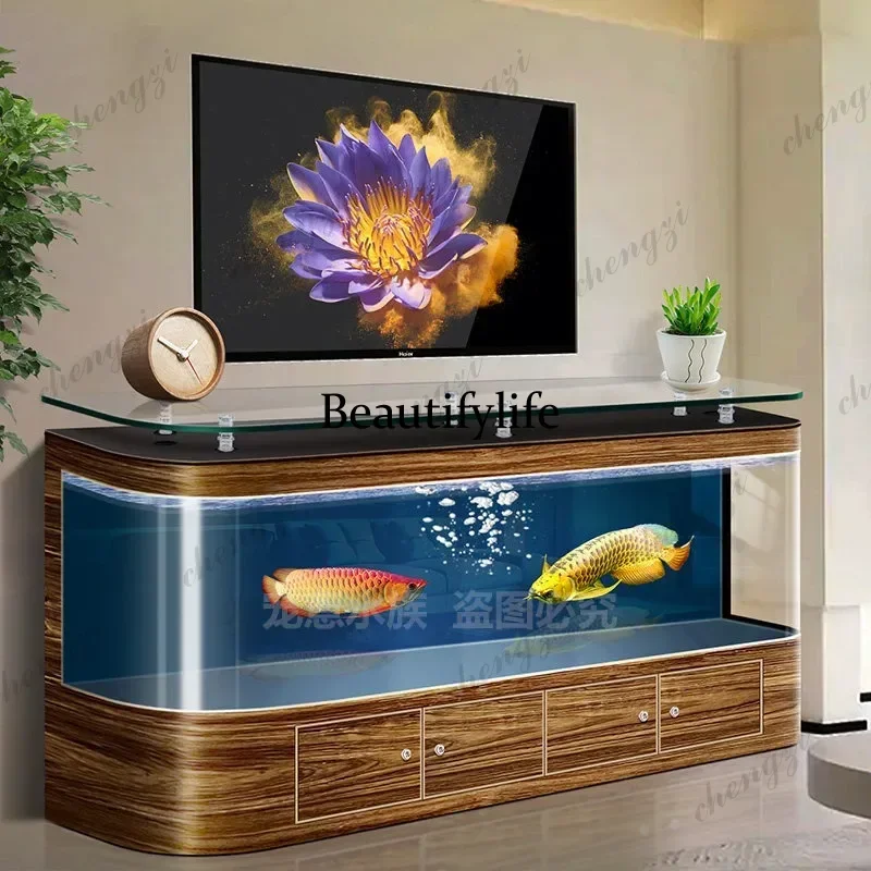 TV cabinet fish tank integrated circulation filter coffee table storage floor large ecological aquarium