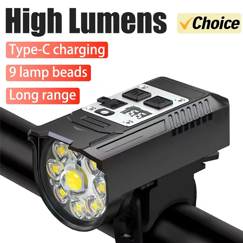 9 LED Bicycle Front Light Rechargeable Bike Light with Horn MTB Bicycle Head Lights Cycling Bike Safety Lamp for Night Riding