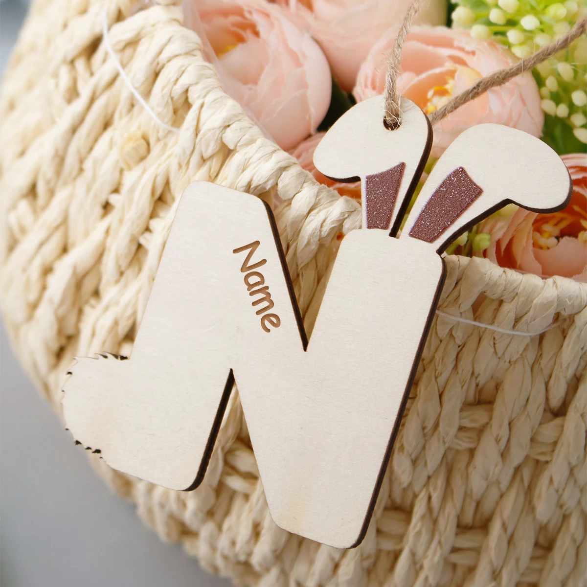 Personalized Easter Letter Bunny Hanging Ornament With Name, Custom A To Z Alphabet Tag For Easter Basket, Customized Pendant view 4