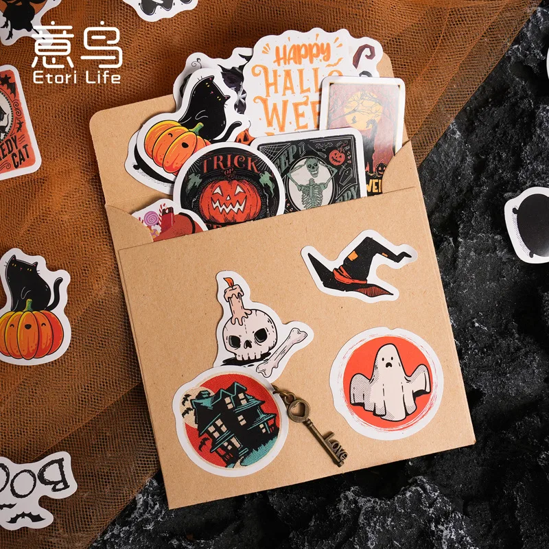 46pcs Etori Life Halloween Sticker Pack DIY Material Decorative Stationery Album Diary Cup Notebook Mobile Phone Toy Scrapbook