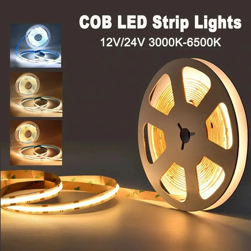 5M 320LEDs COB LED Strip Light High Density Flexible Tape Ribbon Warm White Led Lights DC12V 24V for Home Living Room Decoration