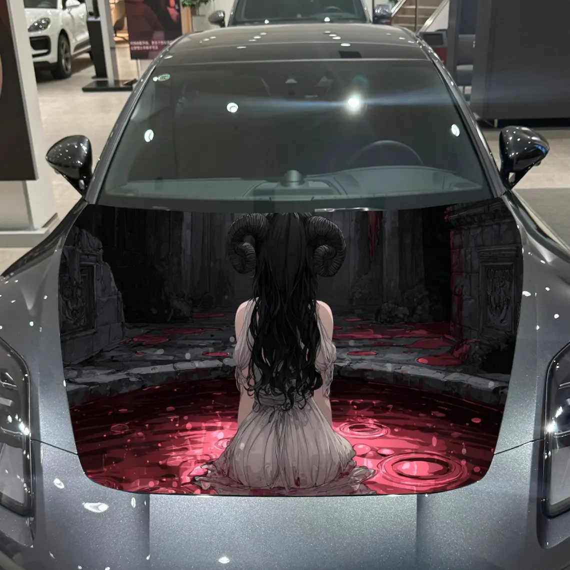 ملصقات غطاء السيارة بنمط فتاة ذات قرون داكن، مقاومة للماء ذاتية اللصق، مقاومة للخدش، سهلة اللصق، ملصقات متينة للسيارة من مادة PVC