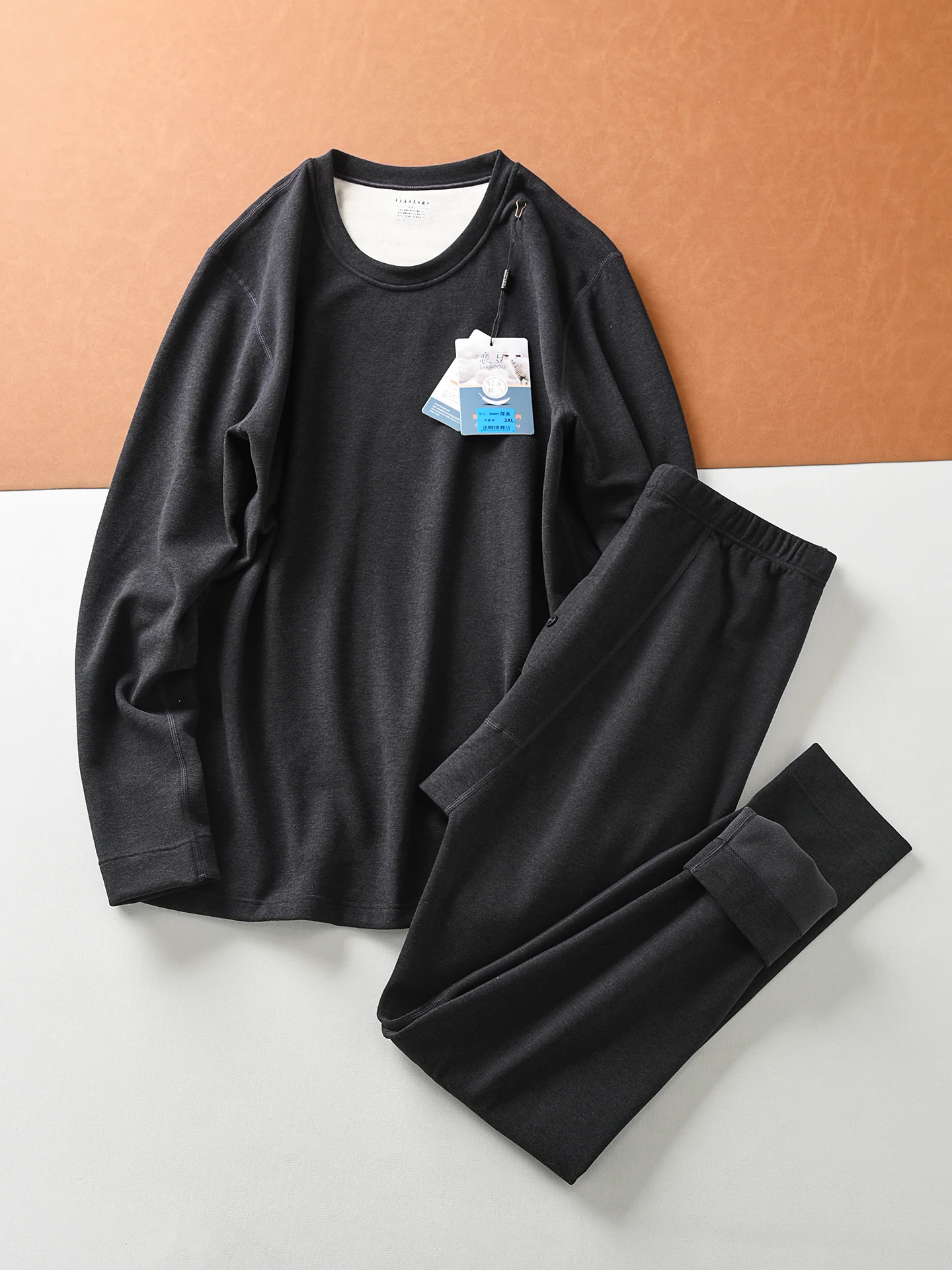 

Thickened Warmth Men's round Neck Fleece Underwear Set Anti-Pilling Winter Long Sleeve Long Pants Home Clothes Inner Wear