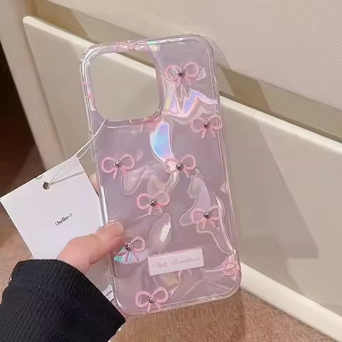 Bowknot Pearl 3D Case For Samsung Galaxy S25 S24 S23 Ultra S22 S21 Plus S20 FE S21 Ultra A16 A55 A35 A15 A54 A34 A14 4G 5G Cover