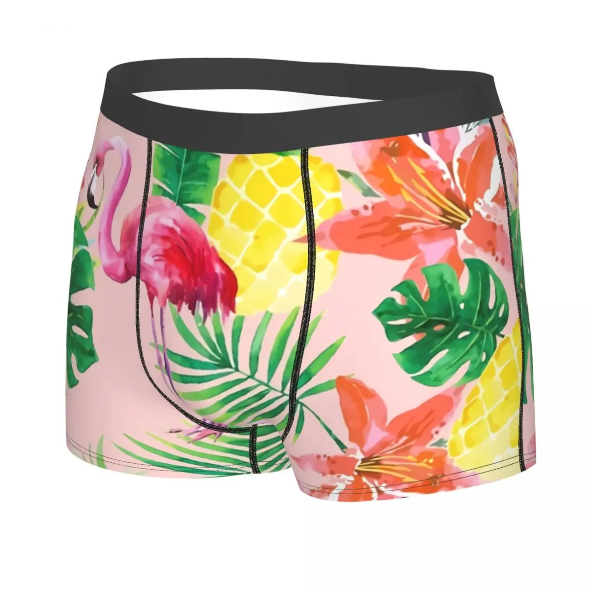 Tropical Flamingo Underwear Pineapple Green Leaves Men Boxer Briefs Underwear Highly Breathable Top Quality Birthday Gifts Gay