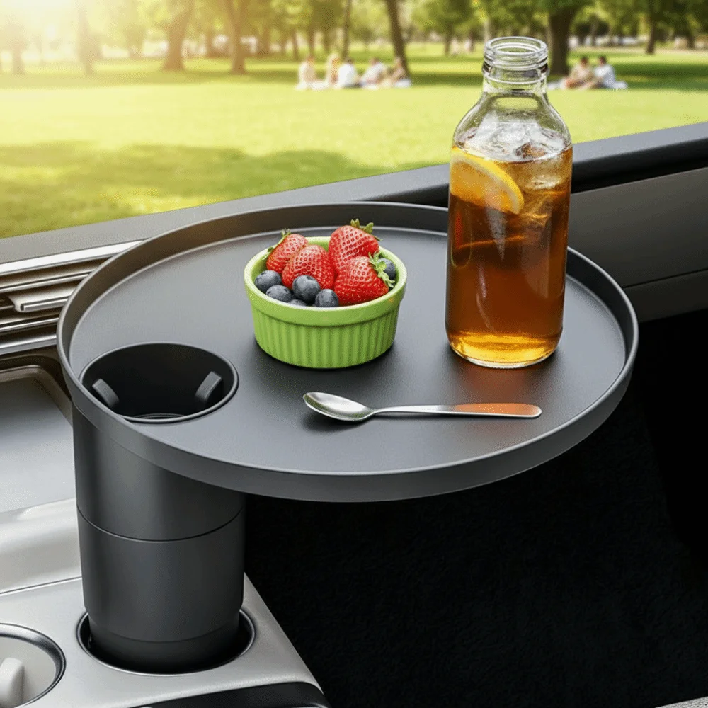 Multifunctional Car Cup Holder Tray Round Car Mounted Car Dining Table 360 Rotatable Quick Installation Car Drink Holder
