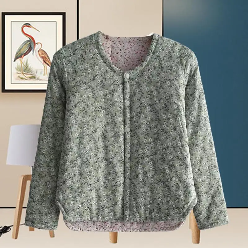 Jaet en coton floral chaud et fin Gilet intérieur léger Vêtements d'extérieur ajustés pour personnes d'âge moyen et ly Fibre de polyester Coton...