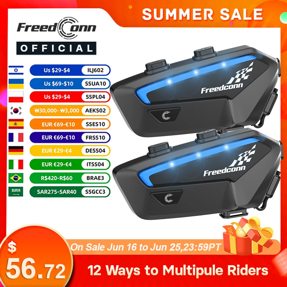 

Гарнитура для шлема Freedconn FX, Bluetooth 5,0, переговорное устройство для мотоциклов, для нескольких водителей, FM-радио, коммуникатор для двигателя